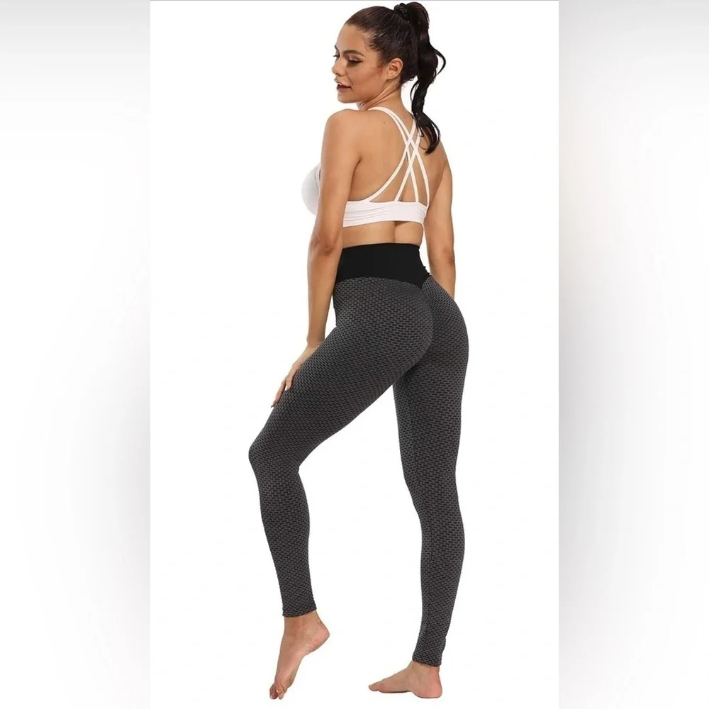 RJINS Scrunch Butt High Waist Textured Leggings – Black/Grey, Size L